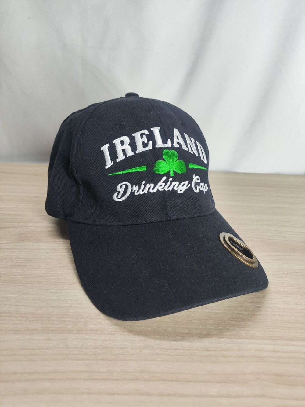 Irish Drinking Black Baseball Cap Bottle Opener On Brim Cotton Ireland O/S